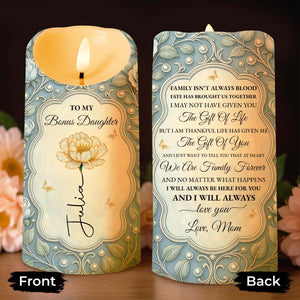 To My Bonus Daughter Flower Script Design Candle - Personalized Custom LED Candle - DAU258_LECA