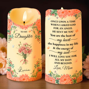 To My Daughter With Beautiful Floral Design - Personalized Custom LED Candle - DAU260_LECA