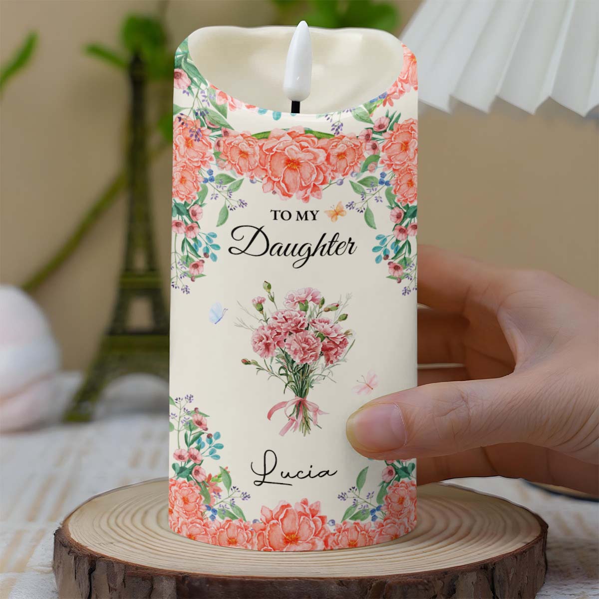 To My Daughter With Beautiful Floral Design - Personalized Custom LED Candle - DAU260_LECA