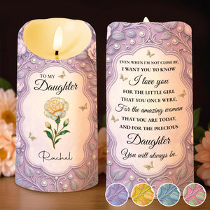 To My Daughter, Flowers And Butterflies Personalized Candle - Personalized Custom LED Candle - DAU261_LECA