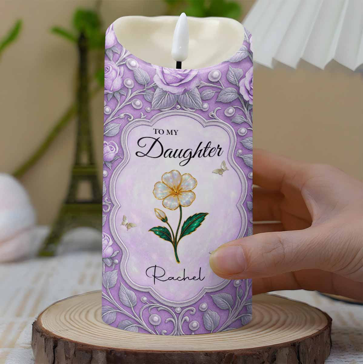 To My Daughter, Love Forever, Hearts and Flowers - Personalized Custom LED Candle - DAU265_LECA