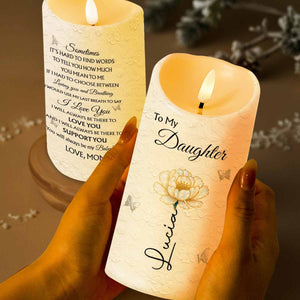 To My Daughter, Flower and Butterflies, I Love You - Personalized Custom LED Candle - DAU266_LECA