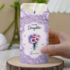 To My Daughter, Candle With Flowers And Hearts - Personalized Custom LED Candle - DAU276_LECA