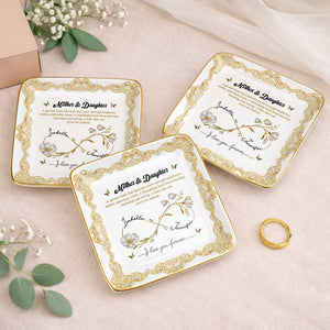 Mother & Daughter, Special Bond, Flowers And Butterflies - Personalized Custom Jewelry Dish, Ceramic Dish, Square Shape - DAU282_SCRF