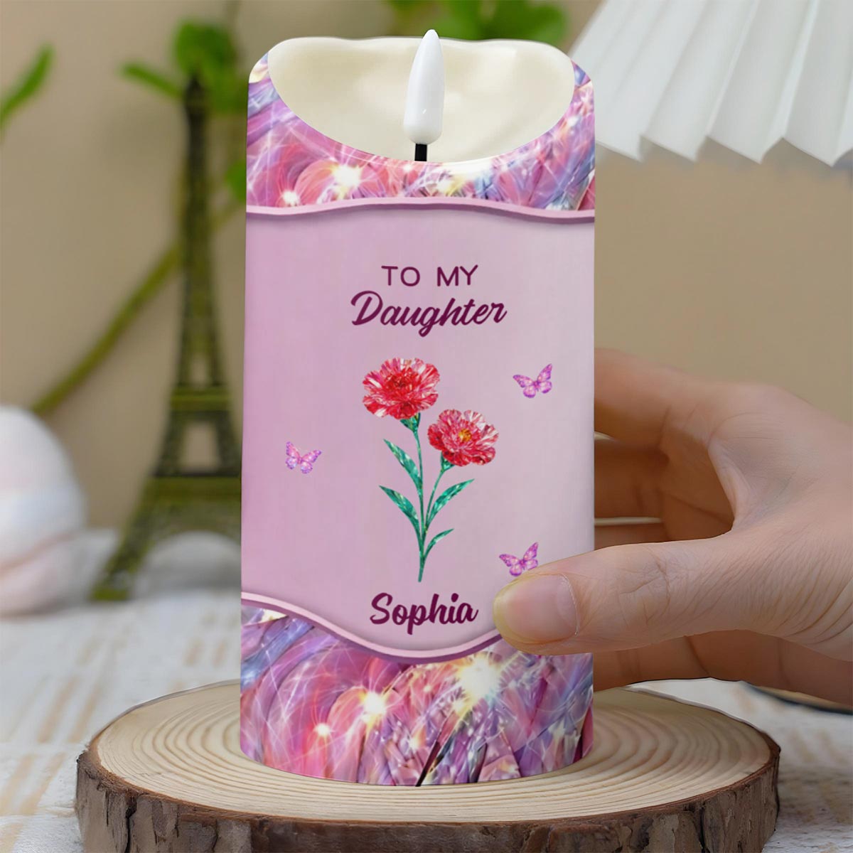 To My Daughter, Flowers And Butterflies Love Message - Personalized Custom LED Candle - DAU294_LECA