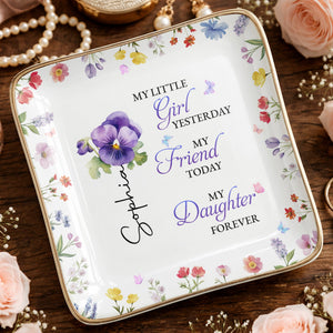 My Little Girl Yesterday, Flowers Ceramic Dish - Personalized Custom Jewelry Dish, Ceramic Dish, Square Shape - DAU298_SCRF