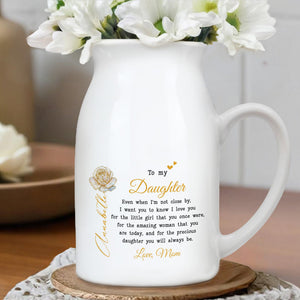To My Daughter, Love From Mom, Featuring A Rose And Heart - Personalized Ceramic Flower Vase