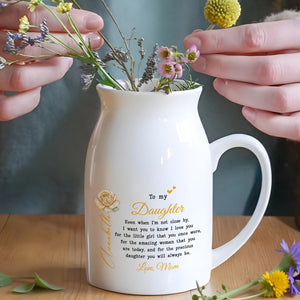 To My Daughter, Love From Mom, Featuring A Rose And Heart - Personalized Ceramic Flower Vase