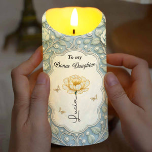 To My Bonus Daughter Love Mom Flower And Butterflies - Personalized Custom LED Candle - DAU316_LECA