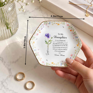To My Daughter On Your Wedding Day With Birth Month Flowers - Personalized Custom Jewelry Dish, Ceramic Dish, Hexagonal Shape - DAU322_HECRD