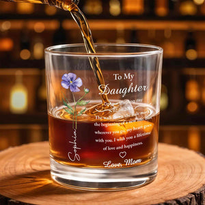 To My Daughter On Your Wedding Day Flower Heart - Personalized Custom Whiskey Glass - DAU322_RWG