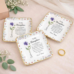 To My Daughter On Your Wedding Day Flower And Butterfly Jewelry Dish - Personalized Custom Jewelry Dish, Ceramic Dish, Square Shape - DAU322_SCRF
