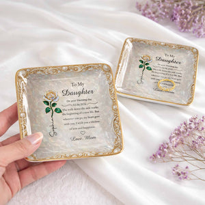 To My Daughter On Your Wedding Day Rose Flower Heart - Personalized Custom Jewelry Dish, Ceramic Dish, Square Shape - DAU353_SCRF