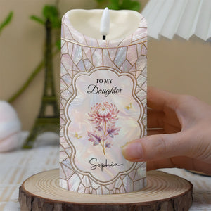 To My Daughter On My Wedding Day With Birth Month Flowers - Personalized Custom LED Candle - DAU354_LECA