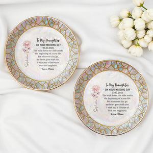 To My Daughter On Your Wedding Day With Birth Month Flower - Personalized Custom Jewelry Dish, Ceramic Dish, Round Shape - DAU354_RCRF