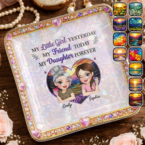 My Little Girl Yesterday My Friend Today My Daughter Forever Heart Flower - Personalized Custom Jewelry Dish, Ceramic Dish, Square Shape - DAU364_SCRF