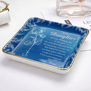 To My Daughter On Your Wedding Day Birth Month Flower - Personalized Custom Jewelry Dish, Ceramic Dish, Square Shape - DAU370_SCRF