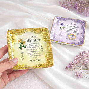 To My Daughter On Your Wedding Day Birth Month Flowers Ceramic Dish - Personalized Custom Jewelry Dish, Ceramic Dish, Square Shape - DAU372_SCRF
