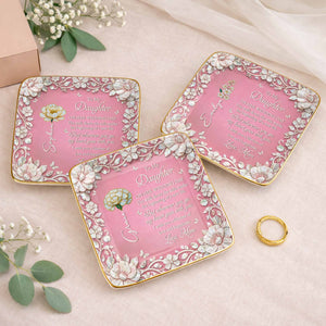 To My Daughter On Her Wedding Day Birth Month Flowers Mother Of Pearl - Personalized Custom Jewelry Dish, Ceramic Dish, Square Shape - DAU411_SCRF