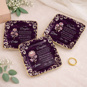 To My Daughter On Her Wedding Day Birth Month Flower Butterflies - Personalized Custom Jewelry Dish, Ceramic Dish, Square Shape - DAU412_SCRF