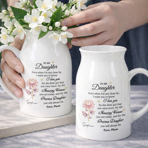 To My Daughter I Love You Birth Month Flower Ceramic Pitcher - Personalized Ceramic Flower Vase
