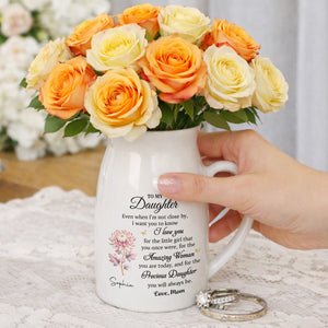 To My Daughter I Love You Birth Month Flower Ceramic Pitcher - Personalized Ceramic Flower Vase