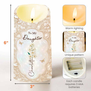 To My Daughter On Our Wedding Day Flower And Butterflies - Personalized Custom LED Candle - DAU424_LECA