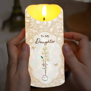 To My Daughter On Our Wedding Day Flower And Butterflies - Personalized Custom LED Candle - DAU424_LECA