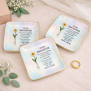 To My Daughter My Little Girl Yesterday Flower Butterflies - Personalized Custom Jewelry Dish, Ceramic Dish, Square Shape - DAU435_SCRF