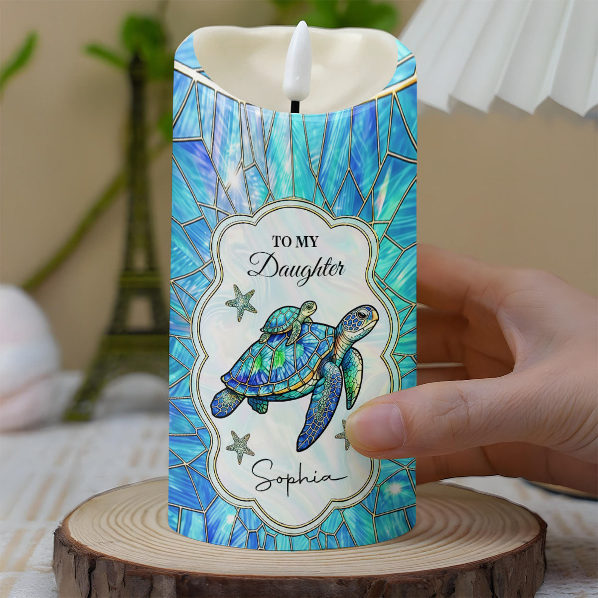 To My Daughter On Your Wedding Day Sea Turtle Family Mosaic - Personalized Custom LED Candle - DAU451_LECA