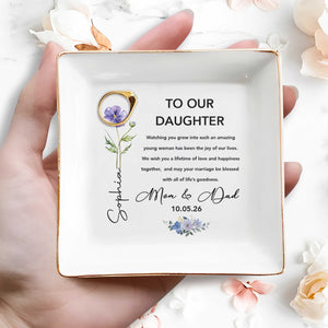 To Our Daughter Watching You Grow Amazing Young Woman Flower - Personalized Custom Jewelry Dish, Square Ceramic Dish - DAU482_SCRD