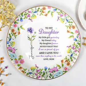 To My Daughter My Little Girl Yesterday Floral Birth Flowers - Personalized Custom Jewelry Dish, Ceramic Dish, Round Shape - DAU505_RCRF
