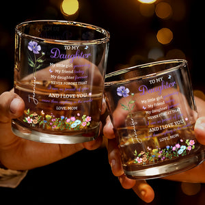 To My Daughter My Little Girl Flower And Butterflies - Personalized Custom Whiskey Glass - DAU505_RWG
