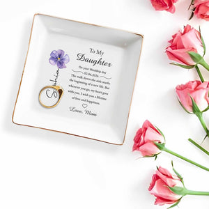 To My Daughter On Your Wedding Day Purple Flower Ceramic - Personalized Custom Jewelry Dish, Square Ceramic Dish - DAU518_SCRD