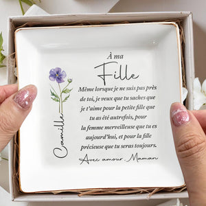 À Ma Fille Birth Month Flower Jewelry Dish Gift From Mom - Personalized Custom Jewelry Dish, Square Ceramic Dish - DAU549_SCRD