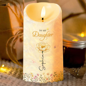 To My Daughter I Love You Birth Month Flower And Butterflies - Personalized Custom LED Candle - DAU612_LECA