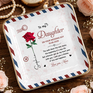 To My Daughter On Your Wedding Day Rose Envelope Design - Personalized Custom Jewelry Dish, Ceramic Dish, Square Shape - DAU634_SCRF