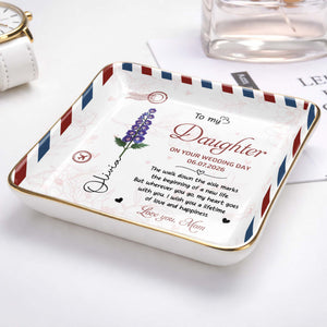 To My Daughter On Your Wedding Day Rose Envelope Design - Personalized Custom Jewelry Dish, Ceramic Dish, Square Shape - DAU634_SCRF