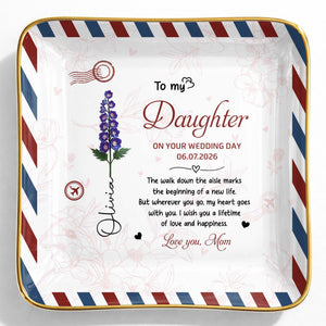 To My Daughter On Your Wedding Day Rose Envelope Design - Personalized Custom Jewelry Dish, Ceramic Dish, Square Shape - DAU634_SCRF