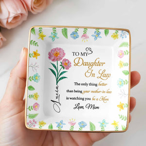 To My Daughter In Law, Watching You Be A Mom - Personalized Custom Jewelry Dish, Ceramic Dish, Square Shape - DILA008_SCRF