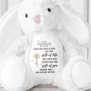 To My Daughter-In-Law, The Gift Of You, Flower - Personalized Stuffed Bunny - DILA012_BUN