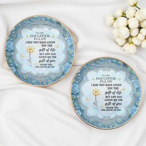 To My Daughter-In-Law, Thank You For Loving My Son Roses and Butterfly Design - Personalized Custom Jewelry Dish, Ceramic Dish, Round Shape - DILA012_RCRF