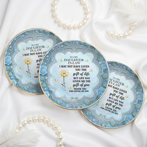 To My Daughter-In-Law, Thank You For Loving My Son Roses and Butterfly Design - Personalized Custom Jewelry Dish, Ceramic Dish, Round Shape - DILA012_RCRF