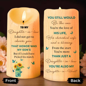 To My Daughter-In-Law, Butterflies and Flowers - Personalized Custom LED Candle - DILA019_LECA