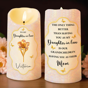 To My Daughter-in-Law, Beautiful Floral and Butterfly Design - Personalized Custom LED Candle - DILA020_LECA