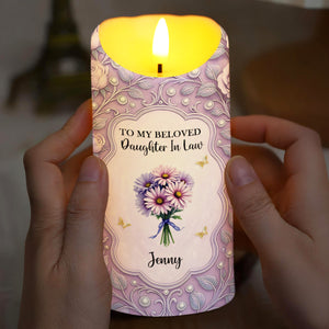 To My Beloved Daughter In Law, Flowers And Hearts - Personalized Custom LED Candle - DILA027_LECA