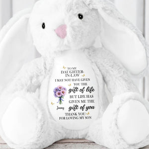 To My Daughter In Law Life Has Given Me The Gift Of You Flowers - Personalized Stuffed Bunny - DILA034_BUN