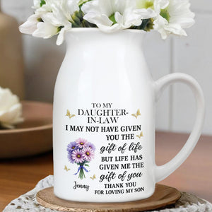 To My Daughter-In-Law, Gift Of You Flowers And Butterflies - Personalized Ceramic Flower Vase