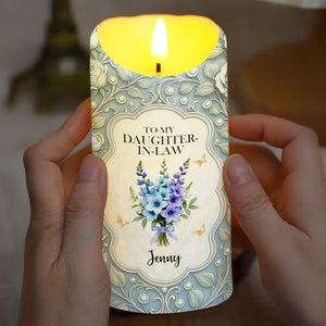 To My Daughter-In-Law, Gift Of Life, Flowers And Butterflies - Personalized Custom LED Candle - DILA034_LECA
