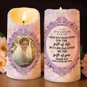 Gift Of Life, Floral Pattern and Photo Frame - Personalized Custom LED Candle - DILA038_LECA